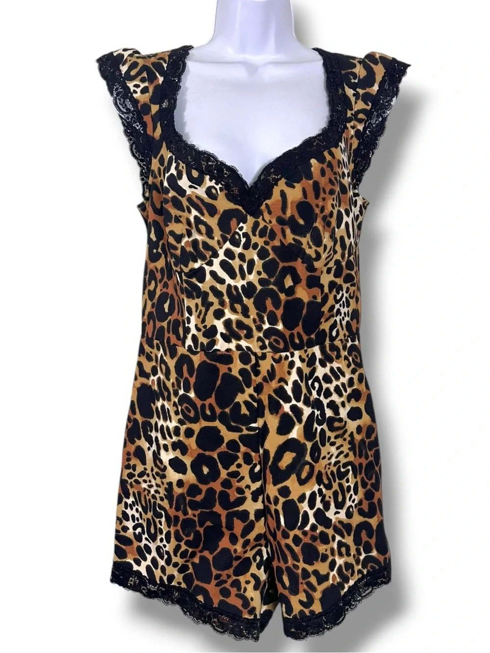 Anthropologie Maeve Leopard Cheetah Lace Trim Romper Size Medium NWT